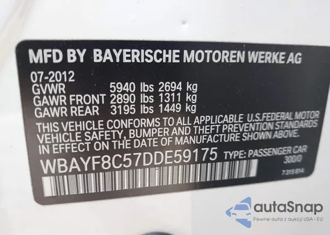 2013 BMW 750Li xDrive from USA, damaged, VIN WBAYF8C57DDE59175